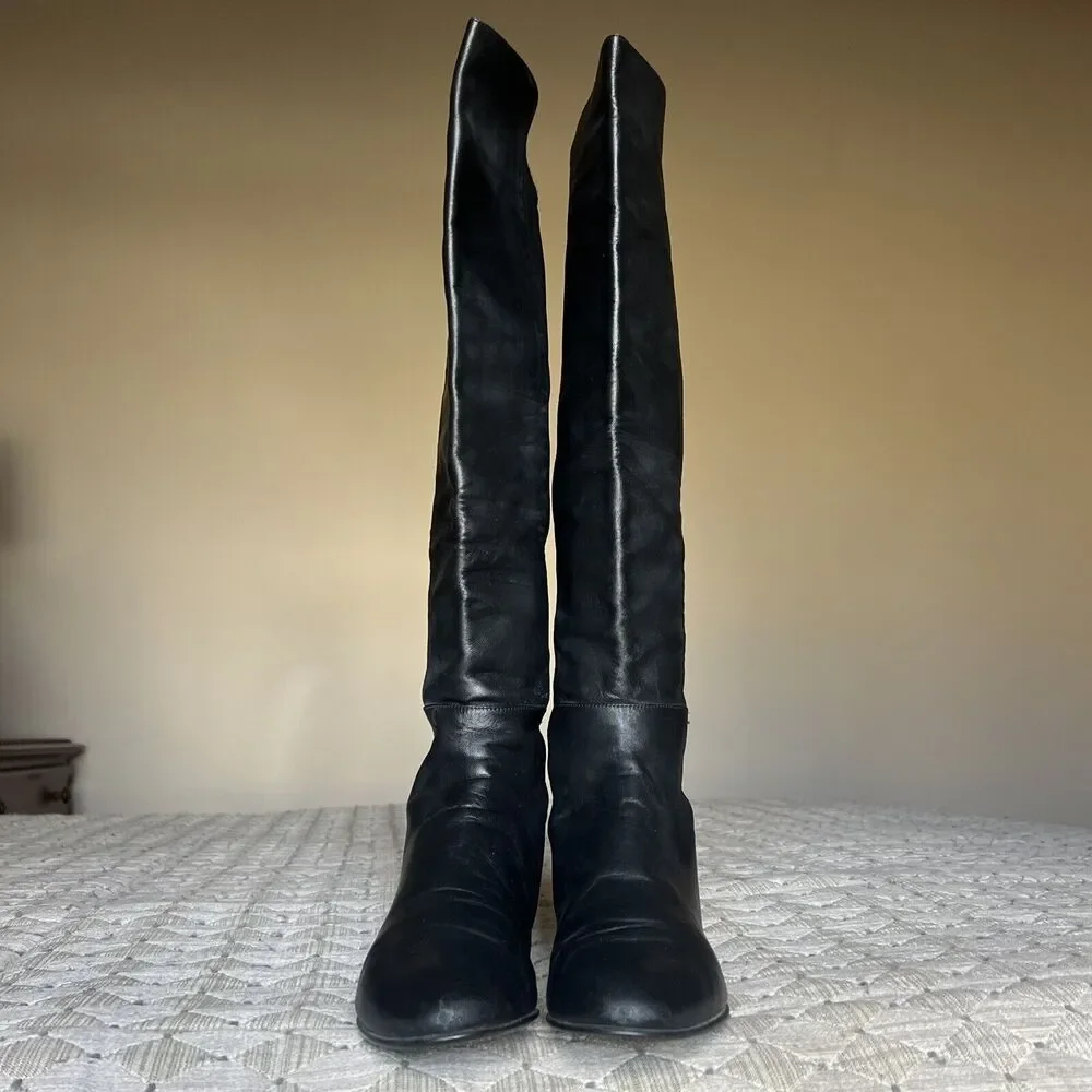 Stuart Weitzman Lander Black Leather Women 6.5 Knee High 5050 Hidden Wedge Boots